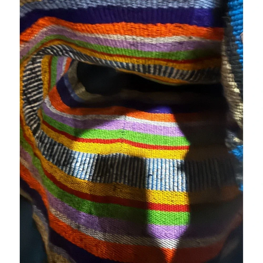 Artesanias Pinzon Woven Drawstring Boho Hippie Bag Beach Backpack Blue Orange